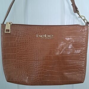 Bebe Croc-Embossed Shoulder Bag in Cognac with Gold Hardware